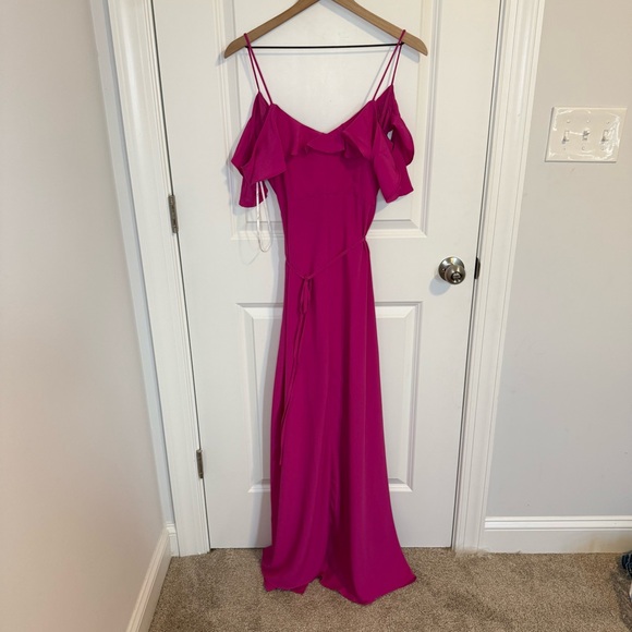 Lulus Sunny Perfection Magenta Ruffled Off-the-Shoulder Wrap Dress Women Size Sm - Picture 6 of 7